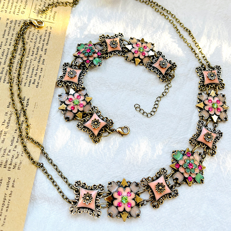 Resin Art Necklace - Zestaw biżuterii retro: naszyjnik, bransoletka, styl