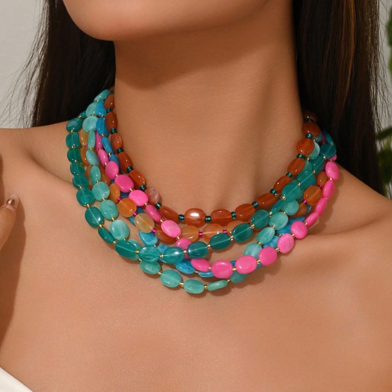 Resin Art Necklace - Przesadzone owalne, kolorowe naszyjniki z warstw